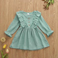 Baby Girls Solid Cotton Crepe Dress Soft Fabric Long Sleeve Ruffle Party Casual Toddler Outfit Comfortable Kids Clothing. 