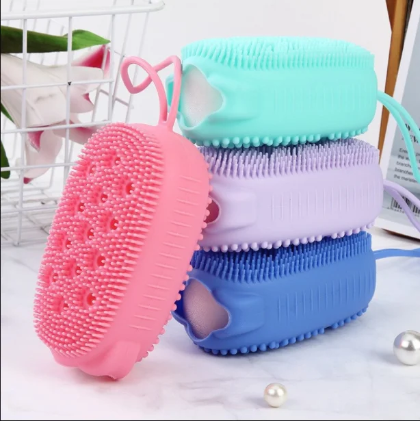 Silicone Body Scrubber Bath Sponge - 2 in 1 Exfoliating Body Brush ...