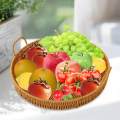 Woven Serving Tray Holder with Handles Kitchen Tray PP Material Rattan for Home Kitchen Bakery Household Decoration Brown Bread Storage Tray.