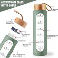 1000ml Glass Water Bottle with Time Marker Reminder Quotes Leak Proof BPA Free Water Bottles with Silicone Sleeve and Bamboo Lid.
