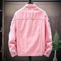 Pink Denim Jacket Spring and Autumn Couple Coat Male Student Korean Style plus-Sized Workwear Ripped Denim Jacket Male. 
