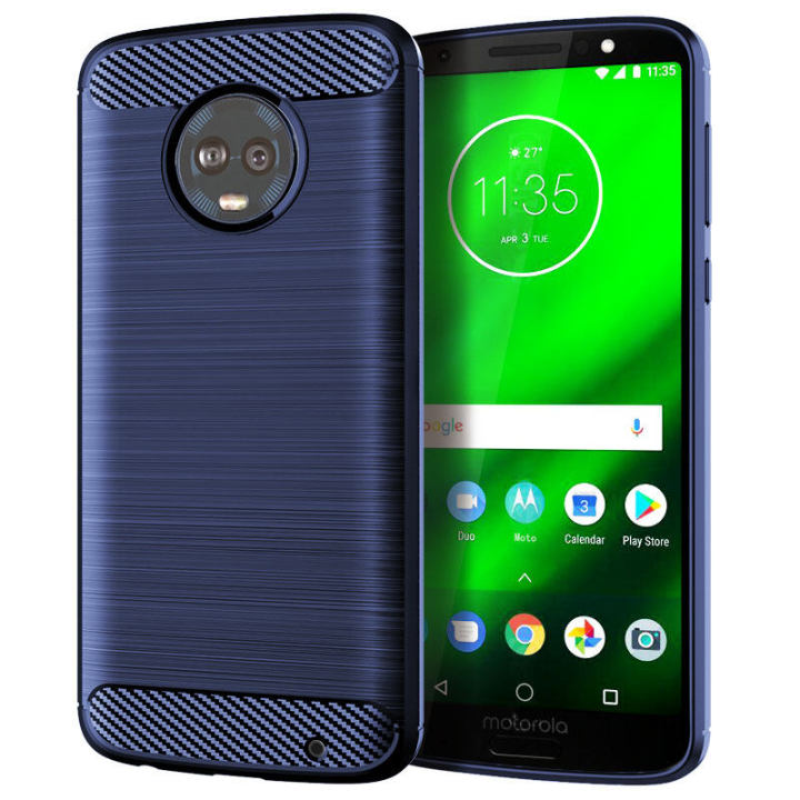 lthmy for Motorola Moto G6 Plus Case Carbon Fiber TPU Soft Silicone Back Cover Armor Phone Case Casing