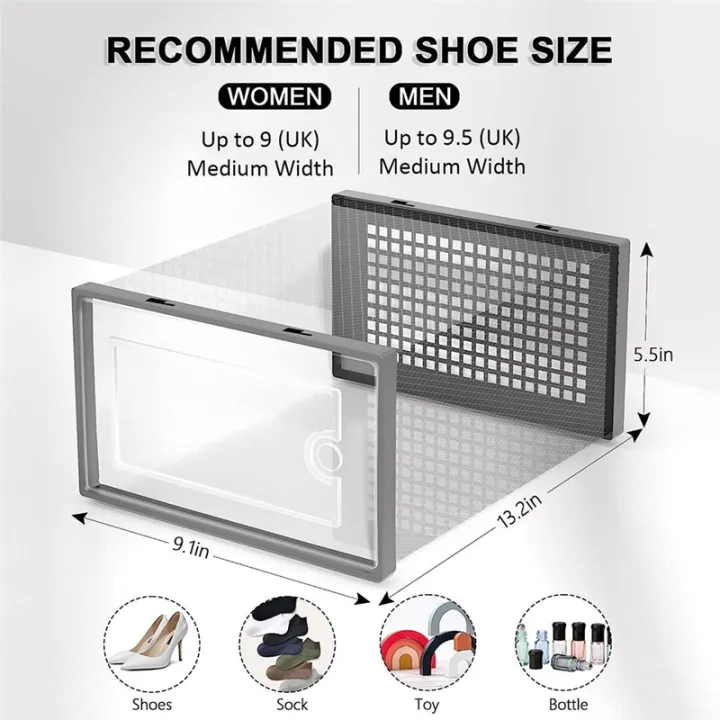 Shoe%20Storage%20Box,%20Clear%20Transparent%20Shoe%20Storage%20Boxes%20Hard%20Plastic%20Stackable%20Organiser%20Containers%20Bins%20Easy%20to%20Use%20Grey%20-%20Image%202