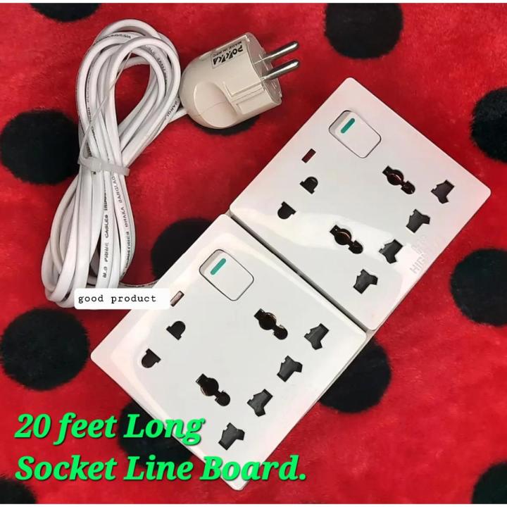 6 Meter / 20 Feet Handmade Multi plug (Heavy Duty + Long lasting) 8 Pin / 3 Port (2 Gang)with Universal Socket 100% Copper Cable - Multi Plug - multi plug