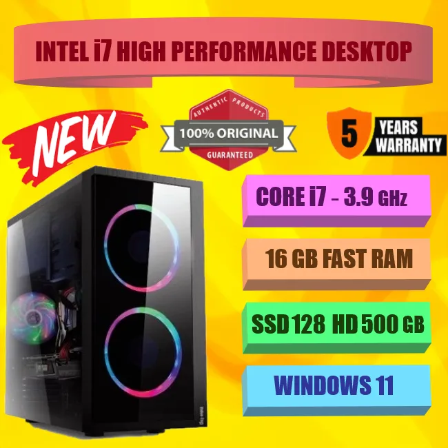 Corei7 Desktop Intel Core i7 Heavy Duty Desktop PC RAM 16GB SSD 128GB HD 500GB Windows11Pro