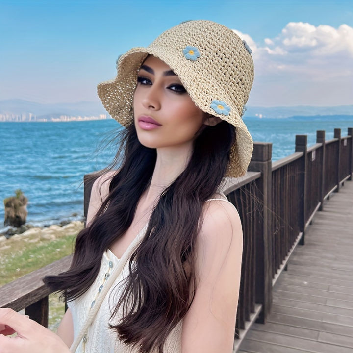Cute%20Rustic%20Straw%20Sun%20Hat%20With%20Blue%20Floral%20Accents,%20Wide%20Brim%20Beach%20Hat%20For%20Women,%20Summer%20UV%20Protection,%20Fashionable%20Floppy%20Hat%20For%20Seaside%20&%20Outdoor%20Activities%20-%20Image%205