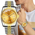 YOLAKO Couple Men's Women's Steel Band Watch Glow Calendar Diamond Scale Gold Business Men Watch Women Bracelet Wristwatches.