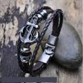 Leather Stainless Steel Buckle Charm Bracelet.