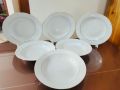 6 Pcs Ceramic Deep Dinner Plate Set 9"Inch , Deep Rice Dinner Plate, White Color With Golden Line print. 