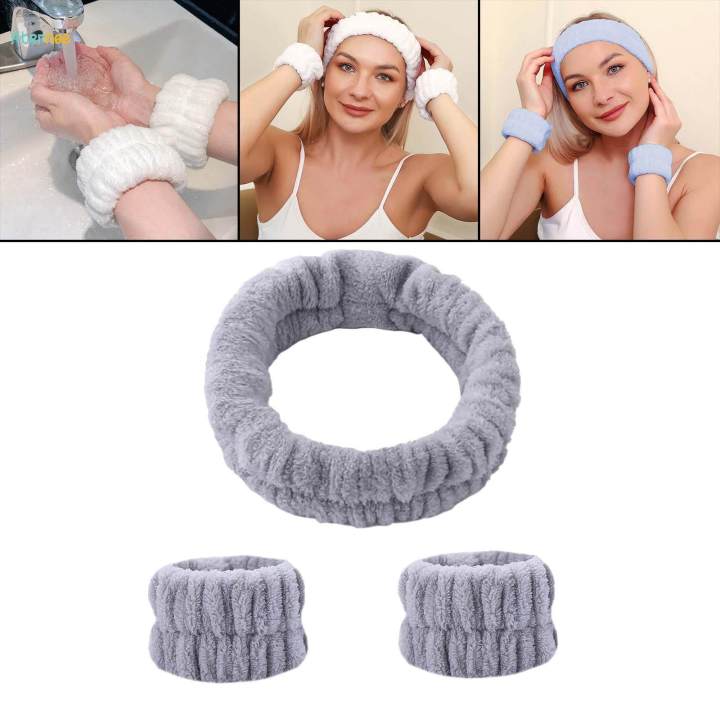 Face%20Wash%20Headband%20Wristband%20Set%20SPA%20Headband%20Makeup%20Headband%20Facial%20Wrist%20Cuffs%20for%20Shower%20,%20Gray%20-%20Image%204