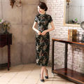 Women Short Sleeve Chinese Cheongsam Banquet Midi Dress.