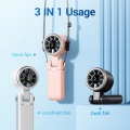 Popular Mini High-Speed Handheld Turbo Fan Smart Digital Display Wearable Personal Desk Neck Fan with Five Wind Speeds.