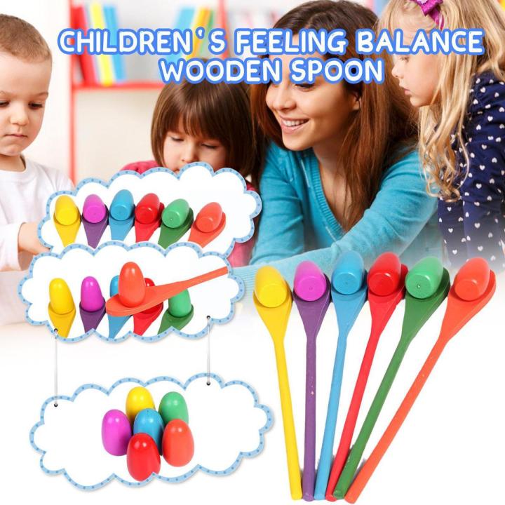 6pcs Egg And Spoon Children Balance Stick Wooden Spoon Toy Education Ball Toy Outdoor Game Training Egg Sense Early Interac O3G9