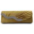 Water Diamond Pleated Hand Women's Satin Dinner Shoulder Bag.