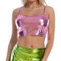 Spring flowers Women's   Camisole, Spaghetti Straps Sleeveless Metallic Laser Color Cropped Cami Tops. 