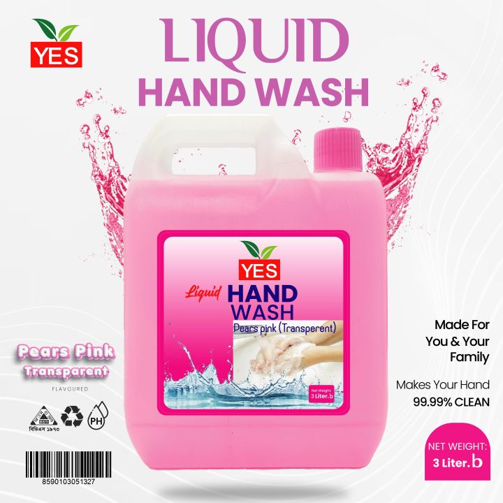 Yes Hand Wash Liquid Pears Pink (Transparent) - 3Ltr.