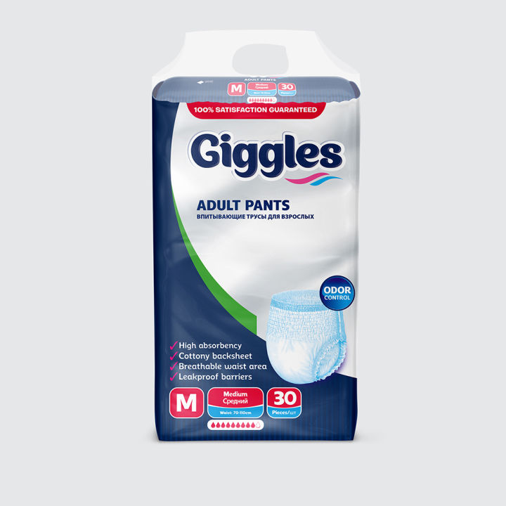 Giggles Adult Diaper Pants (70-110cm/ 40-70kg) Medium 30p