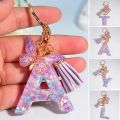 A To Z Purple Heart Filled Letter Keychain Women Wallet Charms 26 Initials Alphabet Butterfly Tassel Pendant Key Rings Accessory. 