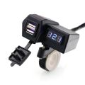 Waterproof Motorcycle 5V 3.1A Dual USB Charger & Blue Voltage Display.