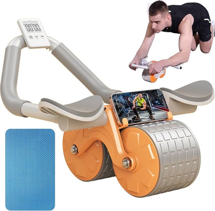 Ab Roller Wheel Exercise with Elbow Support, Automatic Rebound Abdominal Wheel, Double Wheel elbow and knee support for gym