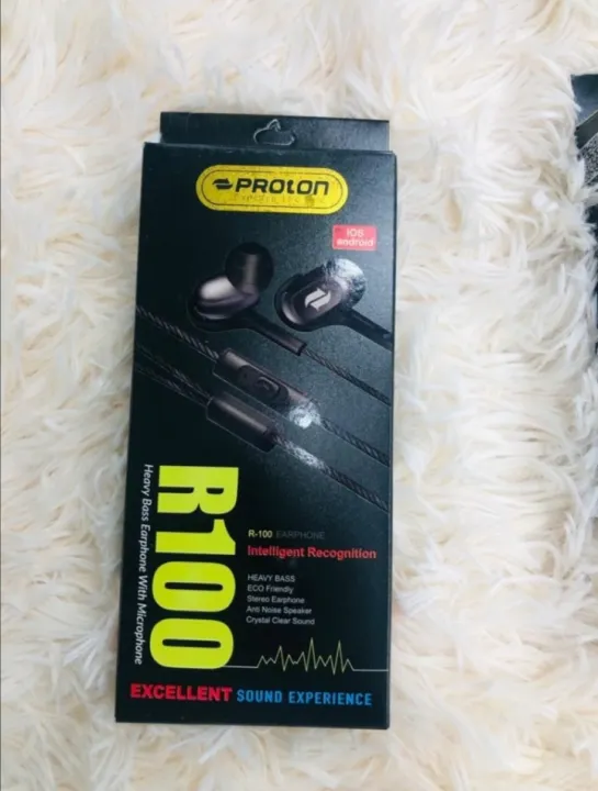 Proton R100 Heavy Bass Earphones With Microphone - Stereo Crystal Clear In-Ear Headphones