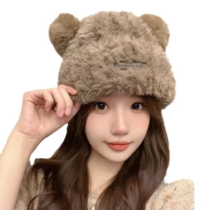 Bear%20Hat%20Women's%20Cute%20Big%20Head%20Circumference%20Solid%20Color%20Autumn%20and%20Winter%20Show%20Face%20Small%20Hat%20New%20Korean%20Style%20Atmosphere%20Sense%20Knitted%20Hat%20-%20Image%205