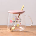 Creative transparent pot belly cup Japanese flower scale tea cup mug with lid and spoon high borosilicate milk coffee cup - Coffee Mug. 