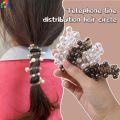 Women Girls Telephone Wire Hair Rubber Band Versatile Elastic Ponytail Holder Imitation Pearl Spiral Hair Tie Hair Accessories. 