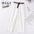 IELGY tooling pants female straight pants summer bf Hong Kong flavor high waist was thin and loose casual nine-point pants. 