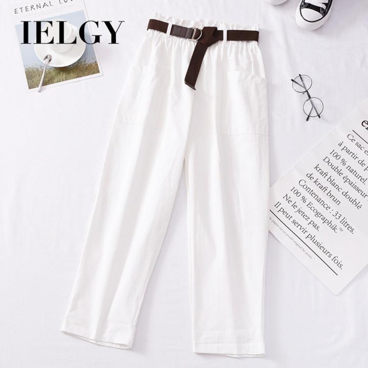 IELGY tooling pants female straight pants summer bf Hong Kong flavor high waist was thin and loose casual nine-point pants