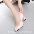 Work round Toe Professional High Heels Large Feet Lady Middle Shallow Mouth Soft Surface Heel Size Single New Spring and Autumn OL Chunky Heel ? Leather Shoes ˇ.