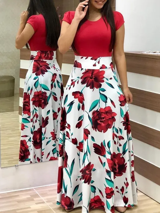 2019%20Hot%20Selling%20Hot%20Edition%20European%20and%20American%20Style%20Flower%20Print%20Dress%20Long%20Skirt%20Women's%2020%20Same-day%20Shipping%20S-5XL%20-%20Image%203