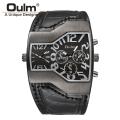 Oulm 1220 Luxury Brand Men Quartz Watches Two Time Zone Leather Strap Cool Mens Sports Watches Male Clock. 