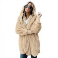 Autumn Winter Double Fleece Cardigan Jacket Women Solid Color Long Sleeve Plush Warm Hooded Lady Jacket Oversized Outerwear Coat. 