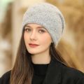 New Women Winter Hat Streetwear Rabbit Fur Blend Warm Cap Fashion Decorate Beanie Hat For Female Casual Knitted Hat. 