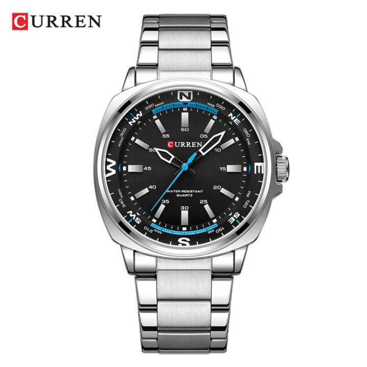 CURREN%208455%20Men's%20Wristwatches%20with%20Round%20Dial%20Casual%20Stainless%20Steel%20Fashionable%20Casual%20Classic%20Quartz%20Watch%20For%20Men-%20Silver%20Black%20&%20Sky%20-%20Image%203