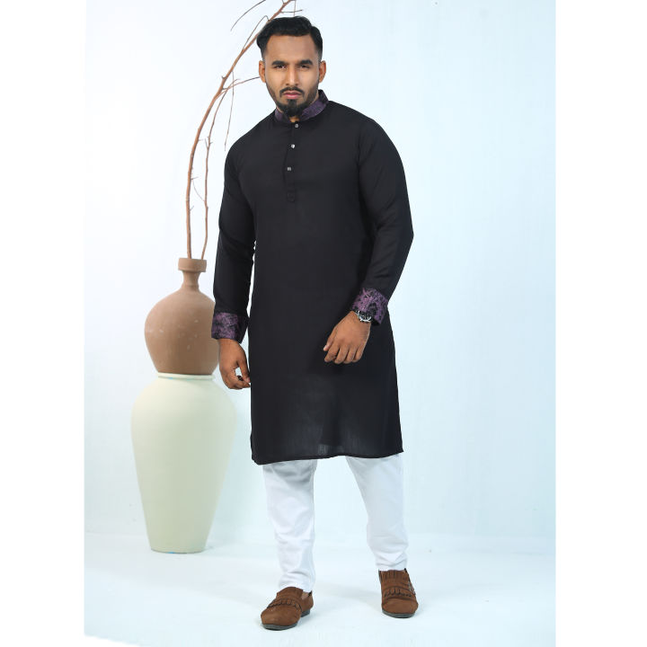 Westeen Cotton Black Solid Color Punjabi