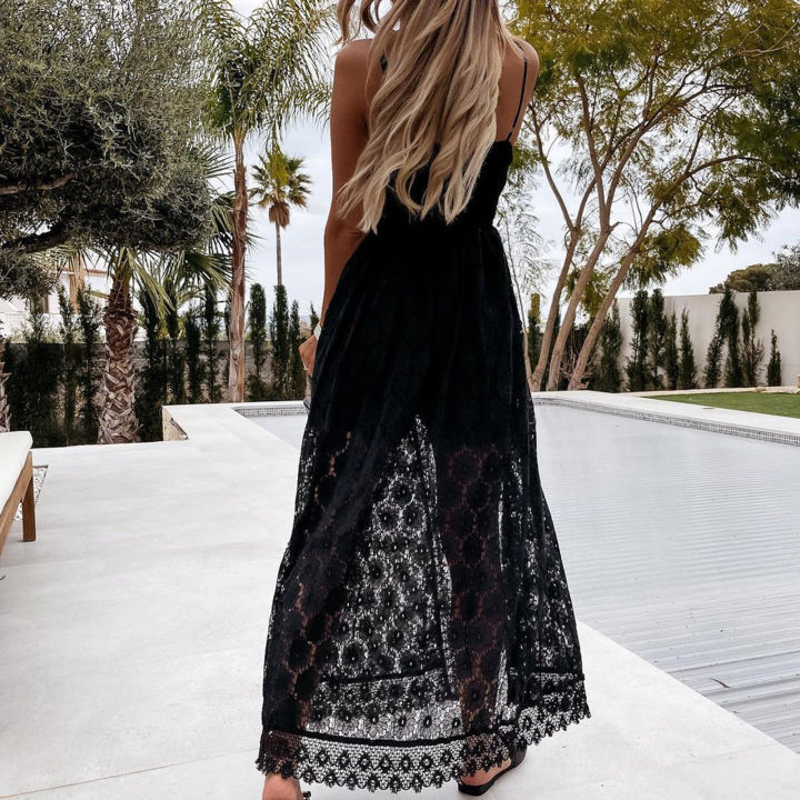 Maxi%20Dress%20Hollow%20Out%20Pure%20Color%20V%20Neck%20Jumpsuit%20Dress%20-%20Image%203