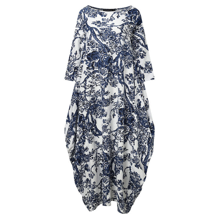 ZANZEA%20Women%20Vinatge%20Floral%20Printed%20Long%20Maxi%20Dress%20Loose%20Baggy%20Cotton%20Kaftans%20-%20Image%205