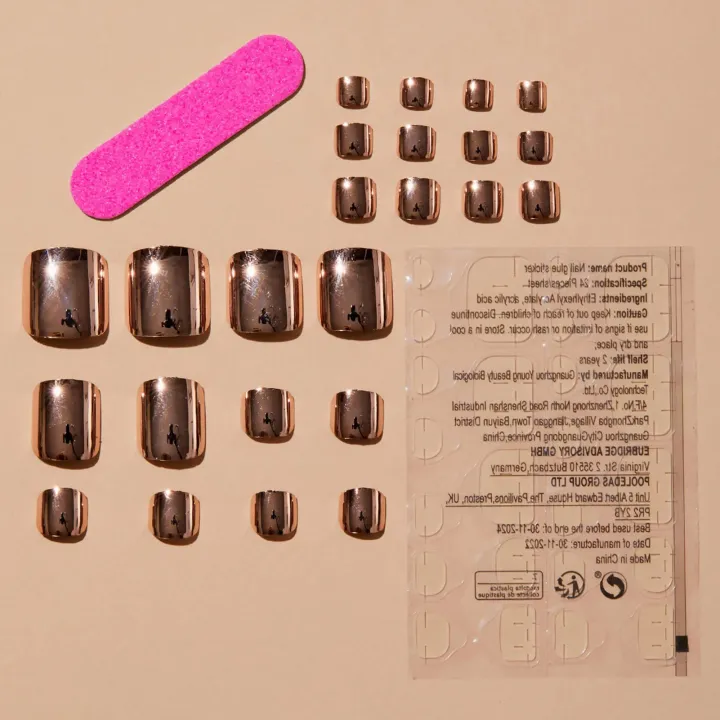 24pcs%20Rose%20Gold%20Solid%20Color%20Toe%20Nails%20Press%20On%20Reusable%20False%20Artificial%20Nails%20With%20Adhesive%20Short%20Feet%20Manicure%20Nail%20Tips%20-%20Image%203