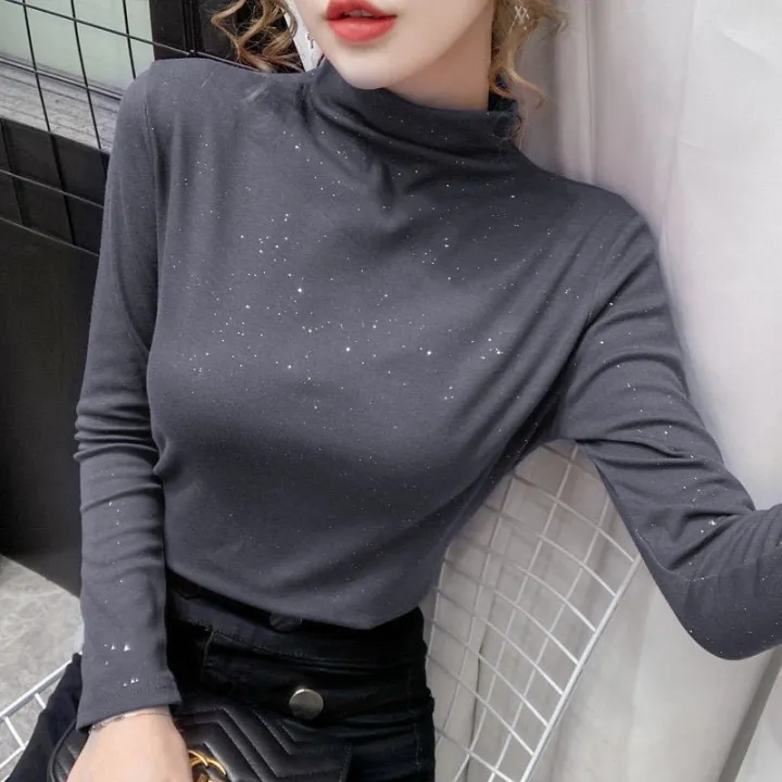 Double-Sided%20Dralon%20Bottoming%20Shirt%20Women's%20Half%20Turtleneck%20Autumn%20and%20Winter%20Shiny%20Long%20Sleeve%20T%20T-shirt%20Solid%20Color%20Slim%20Fit%20Warm%20Inner%20Wear%20Blouse%20-%20Image%205