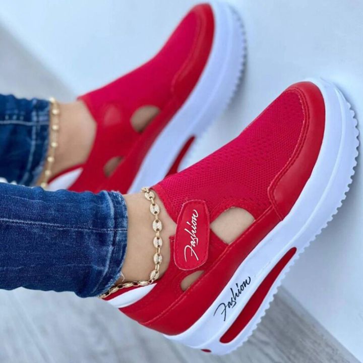 Red Sneakers Women Shoes Woman Tennis Shoes Canvas Shoe Female Casual Shoes Ladies Sport Shoes Platform Sneaker Hollow Out Shoes