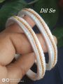 White Plastic bangles with golden metal works - 2pcs, Shankha design bangles. 
