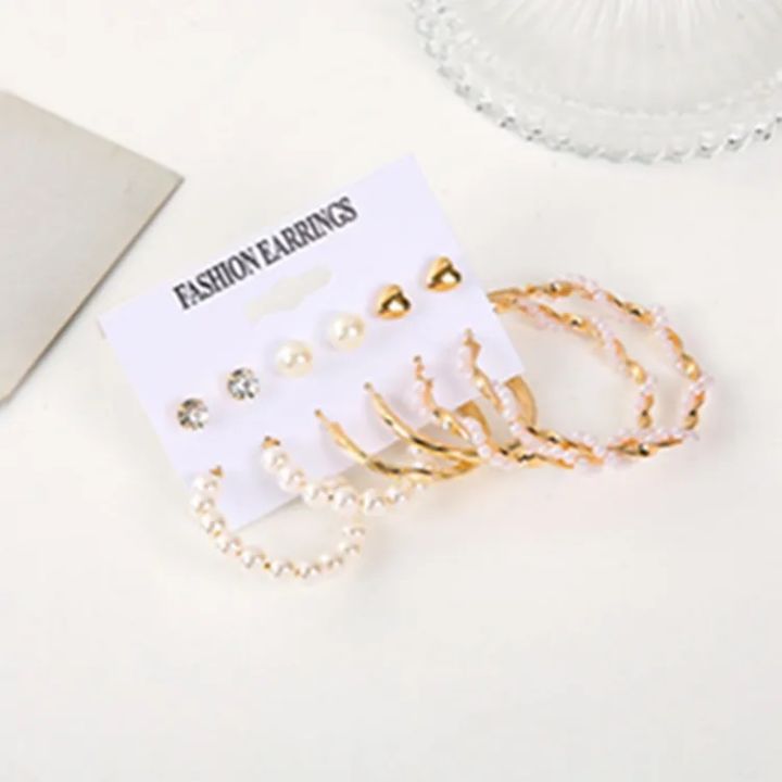 New%20Fashionable%20Trendy%206%20Pairs%20=%2012%20Pcs%20Pearl%20Stud%20Earrings%20for%20Girls%20Simple%20Stylish%20-%20Big%20Hoop%20Earrings%20Set%20for%20Women%20Top%20-%20Kaner%20Dul%20for%20Girls%20Jewelery%20-%20Image%202
