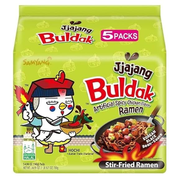 SAMYANG Jjajang Buldak Chicken Flavor Ramen - Spicy Black Bean Noodles –   (5 Pack) Family Pack