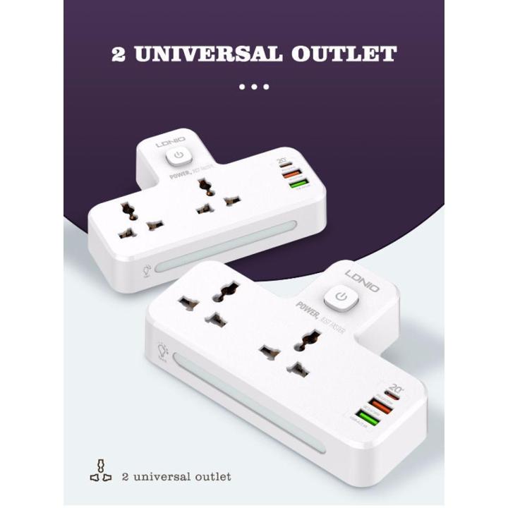 LDNIO Power Strip 2 Port with 2 USB and 1 USB-C PD & QC3.0 E