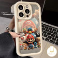 Art Painting Cartoon Colored Graffiti Mario Case Compatible for IPhone 8 7Plus XR 12 14 11 13 15 Pro Max 8 6 7 15 6S Plus X XS Max SE 2020 Couple Angel Eyes Soft Case.