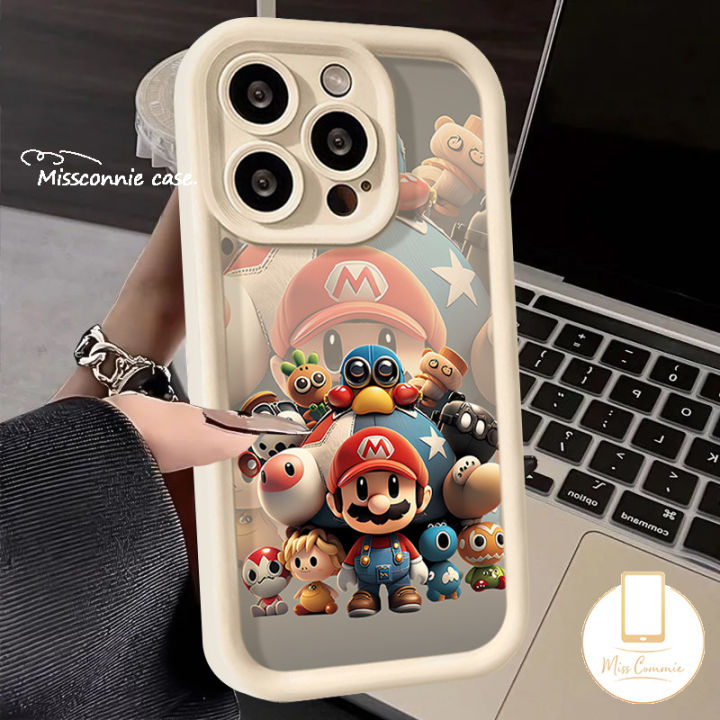 Art Painting Cartoon Colored Graffiti Mario Case Compatible for IPhone 8 7Plus XR 12 14 11 13 15 Pro Max 8 6 7 15 6S Plus X XS Max SE 2020 Couple Angel Eyes Soft Case