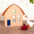 3 Pieces Wood House Centerpiece House Decor Building Blocks Set, Montessori Stacking Toy Ornament, Wooden Sign Block for Ages 4 to 8 Preschool.