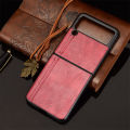 lthmy for Samsung Galaxy Z Flip3 5G Case Luxury Calfskin PU Leather lines Hard Back Cover.